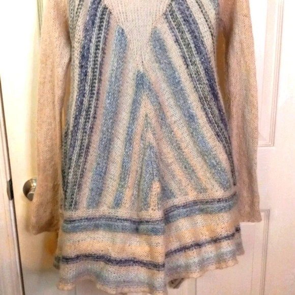 Free People Size XS Cardigan Sweater Wool Mohair Acrylic Blend Beige Striped - Picture 7 of 11